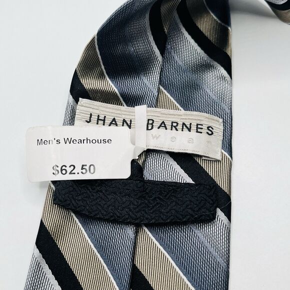 JHANE BARNES MENS TIE GRAY WITH TAN AND BLACK STRIPES 3 X 64 - Picture 5 of 9